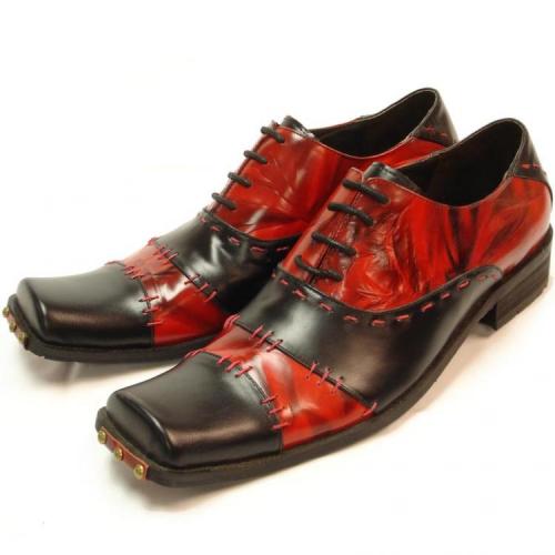 Fiesso Black / Red Genuine Wrinkled Leather Shoes FI8130